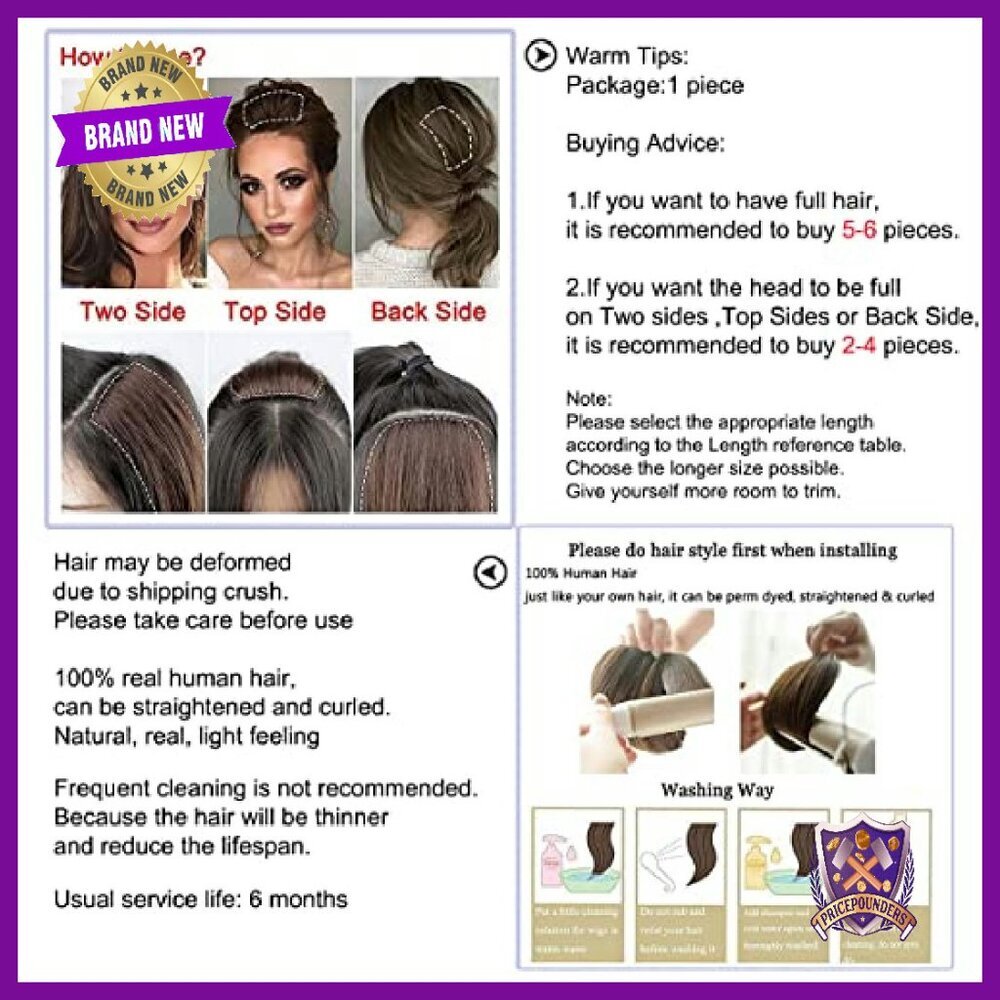 10 Inch Remy Human Hair Extensions Clip In Topper For Thinning Hair - Picture 7 of 7